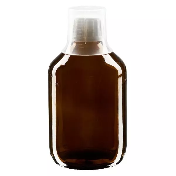 300ml Medizinflasche braun, Verschluss Originalitätsverschluss mit Dosierbecher 30ml ApoGlas 300ml Medizinflasche braun, Verschluss Originalitätsverschluss mit Dosierbecher 30ml ApoGlas