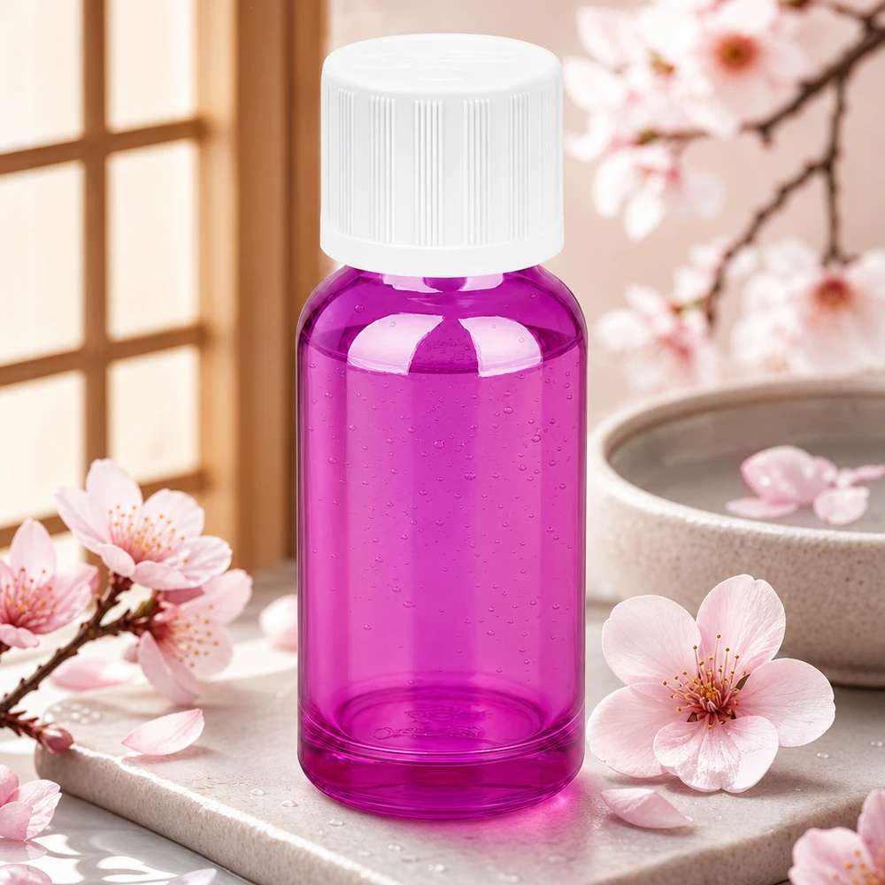 20ml Premium-Glasflasche in transparentem Lila mit weißem Verschluss für edle Produktpräsentation