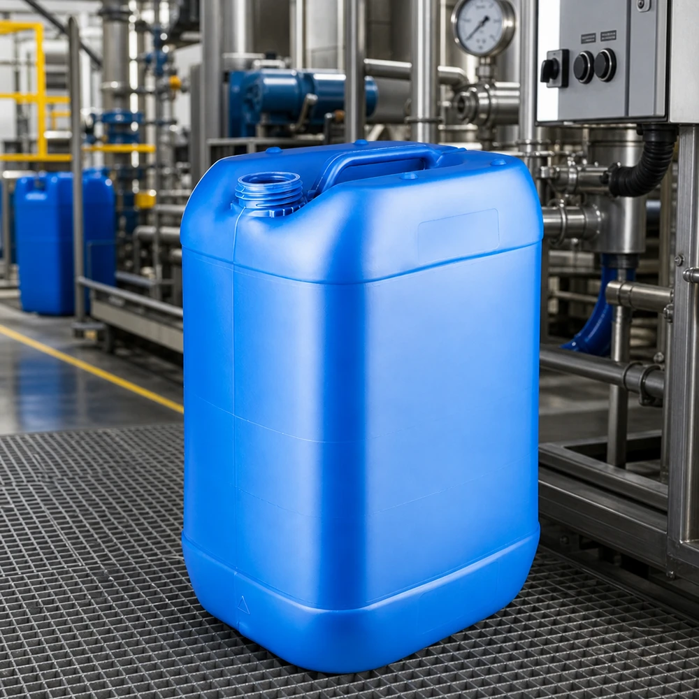 Tragbarer 25 Liter Leerkanister blau mit Griffmulde für Lager und Produktion