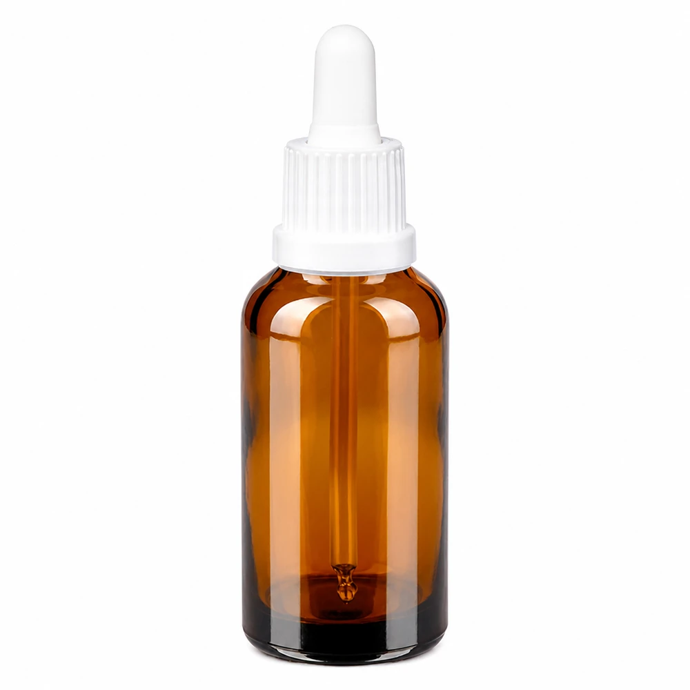 Kompakte 30ml Glasflasche mit Pipettenverschluss in braun-weiß für Seren