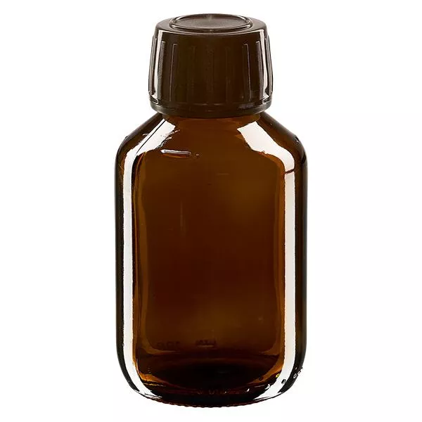 100ml Medizinflasche braun, Verschluss braun mit Originalitätsring ApoGlas
