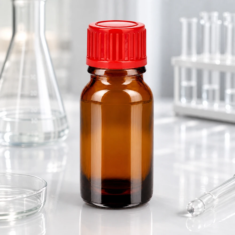Lichtschutz 10ml Flasche in Bernsteinfarbe mit rotem 11mm Verschluss für Laborgebrauch