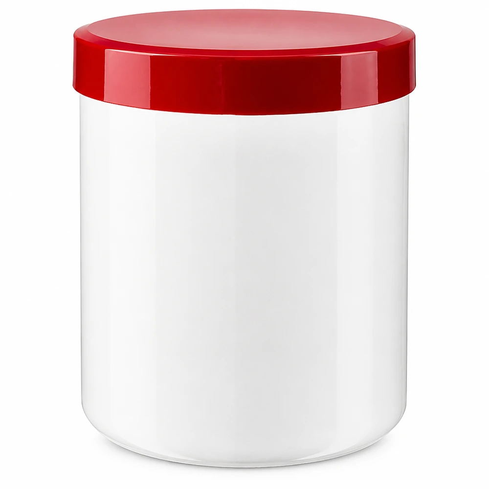 PP Weithalskruke 250g weiß rot für Apotheke Labor und Kosmetik
