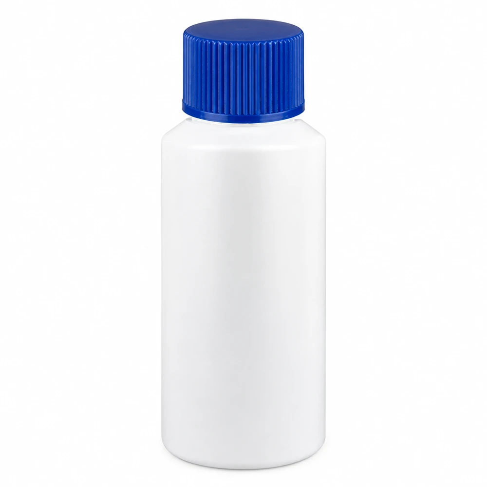 Apothekenflasche HDPE 30ml weiß, mit blauem Schraubverschluss HDPE Rundflasche 30ml weiß blauer Schraubverschluss ideal für Pharmazie und Kosmetik