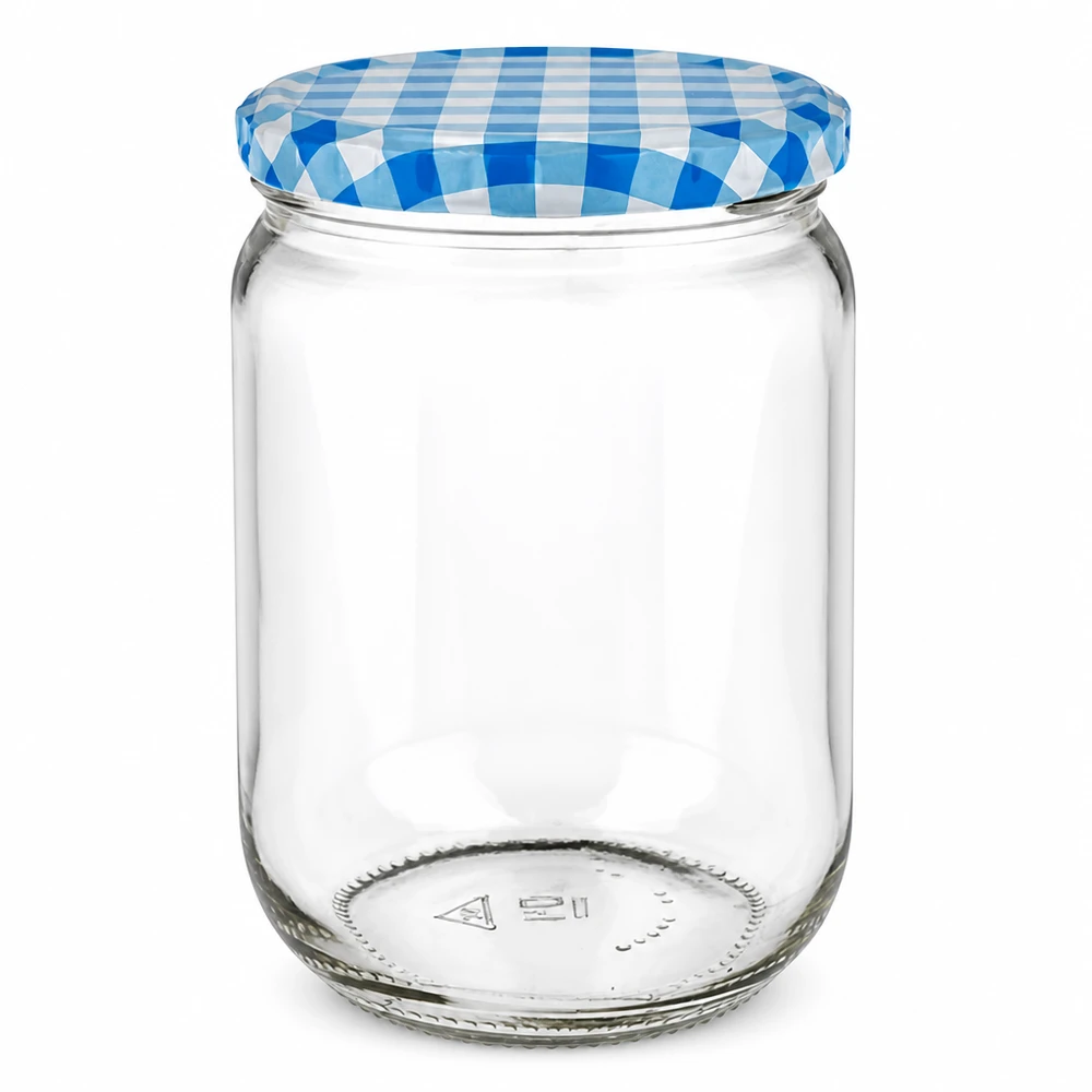 555ml Rundglas + BasicSeal Deckel blau/weiß UNiTWIST UNiTWIST 555ml Glasdose rund mit luftdichtem BasicSeal Deckel blau-weiß kariert