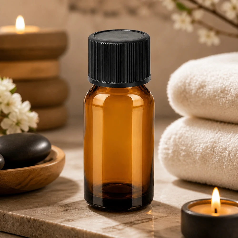 Robuste 10ml Glasflasche braun mit schwarzem Verschlusssystem für sichere Produktaufbewahrung