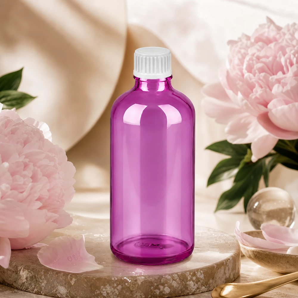 Stylische lila Tropfflasche 100ml mit ergonomischem weißem Schraubverschluss für den täglichen Gebrauch