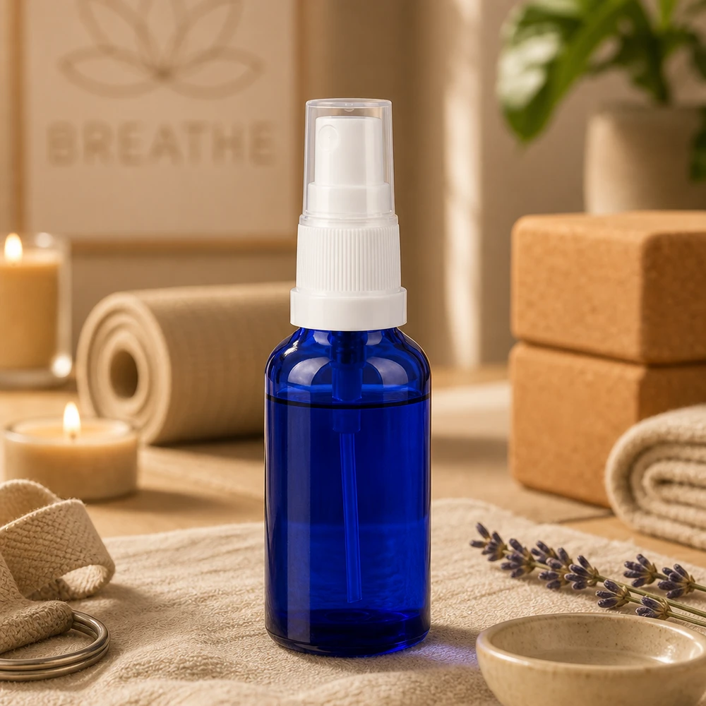 30ml Sprayflasche weiß/transparent Standardverschluss BlueLine UT18/30 30ml BlueLine Sprayflasche mit UV Schutz durch blaues Glas für lichtempfindliche Substanzen