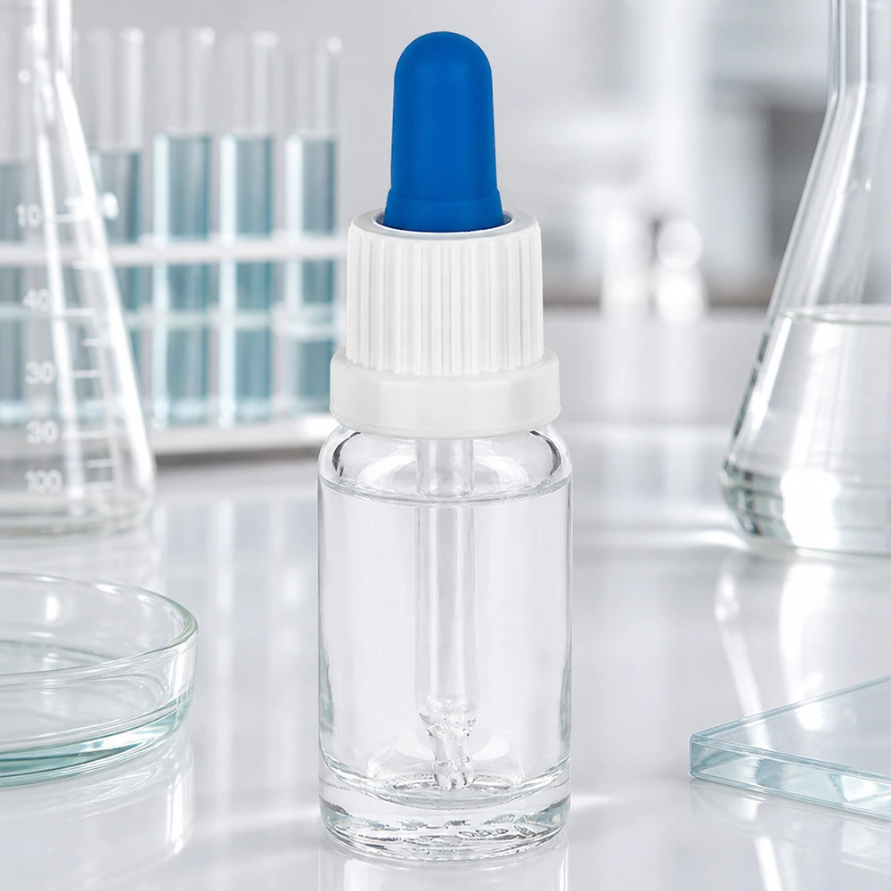 10ml Pipettenflasche weiß/blau Originalitätsverschluss ClearLine UT18/10 10ml Pipettenflasche ClearL mit weißem Schraubtüllenaufsatz für pharmazeutische Anwendungen im Labor