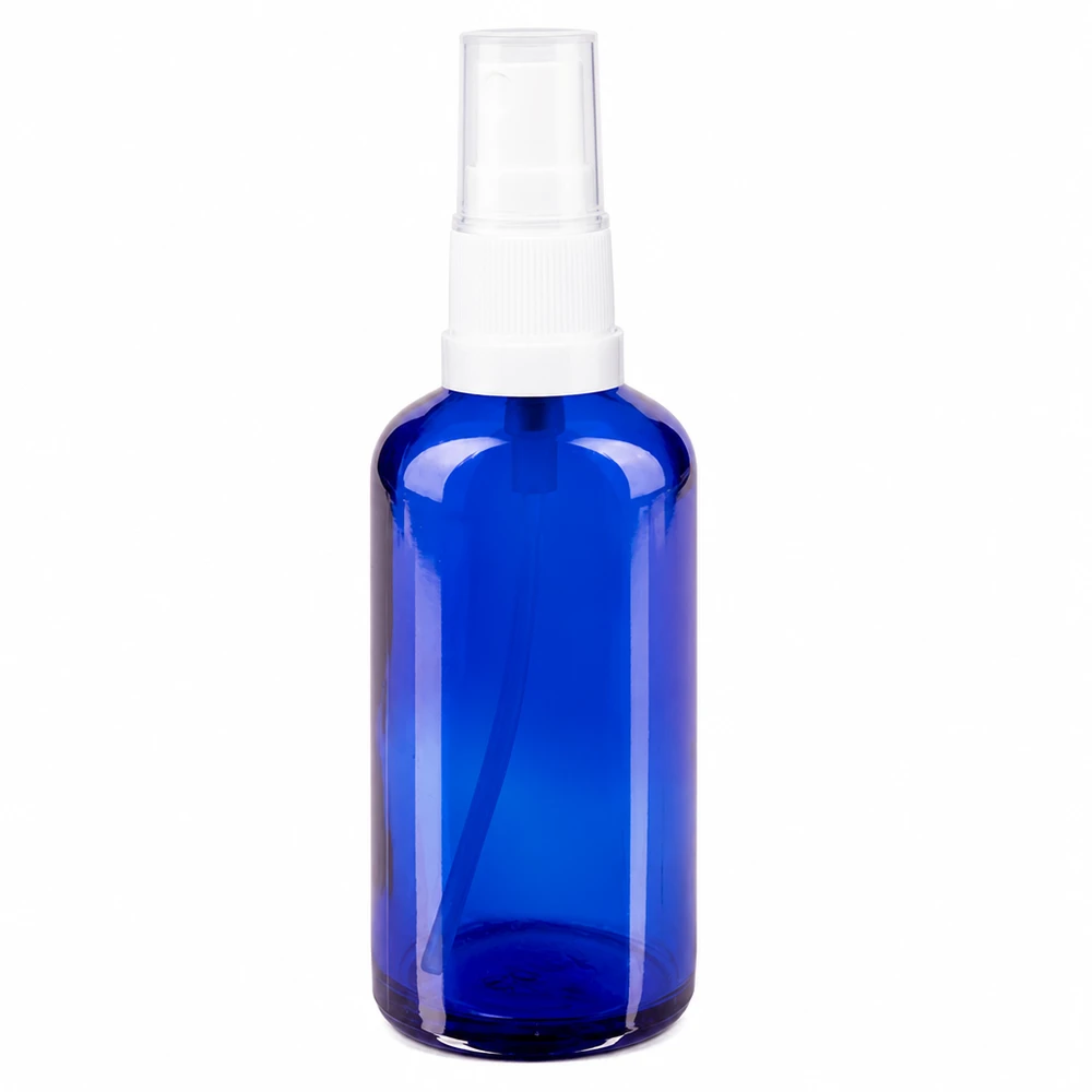Apothekenflasche blau 50ml Sprayaufsatz weiß Runde kobaltblaue 50ml Glassprayflasche mit UV-Schutz und weißem Sprühkopf