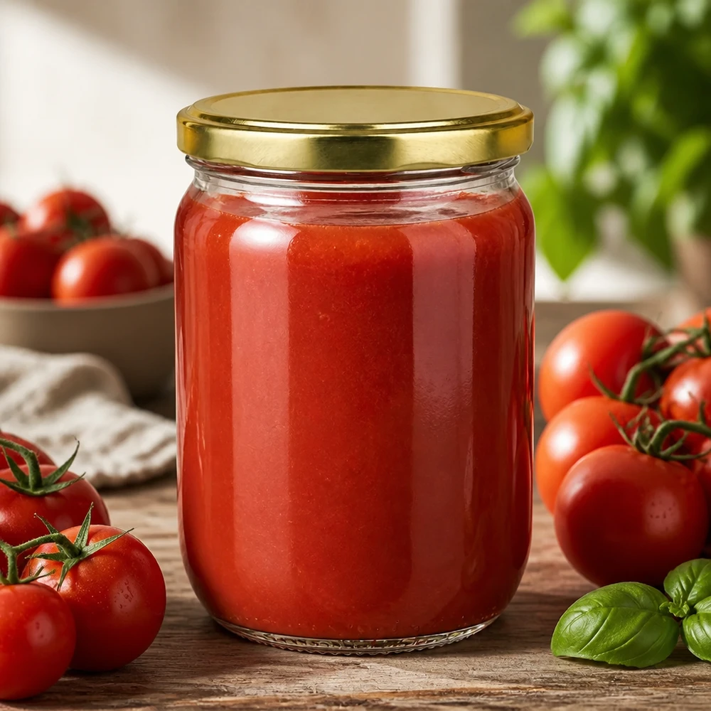 Hausgemachte Tomatenpassata in 555ml Rundglas mit sicherem BasicSeal Deckel in Gold