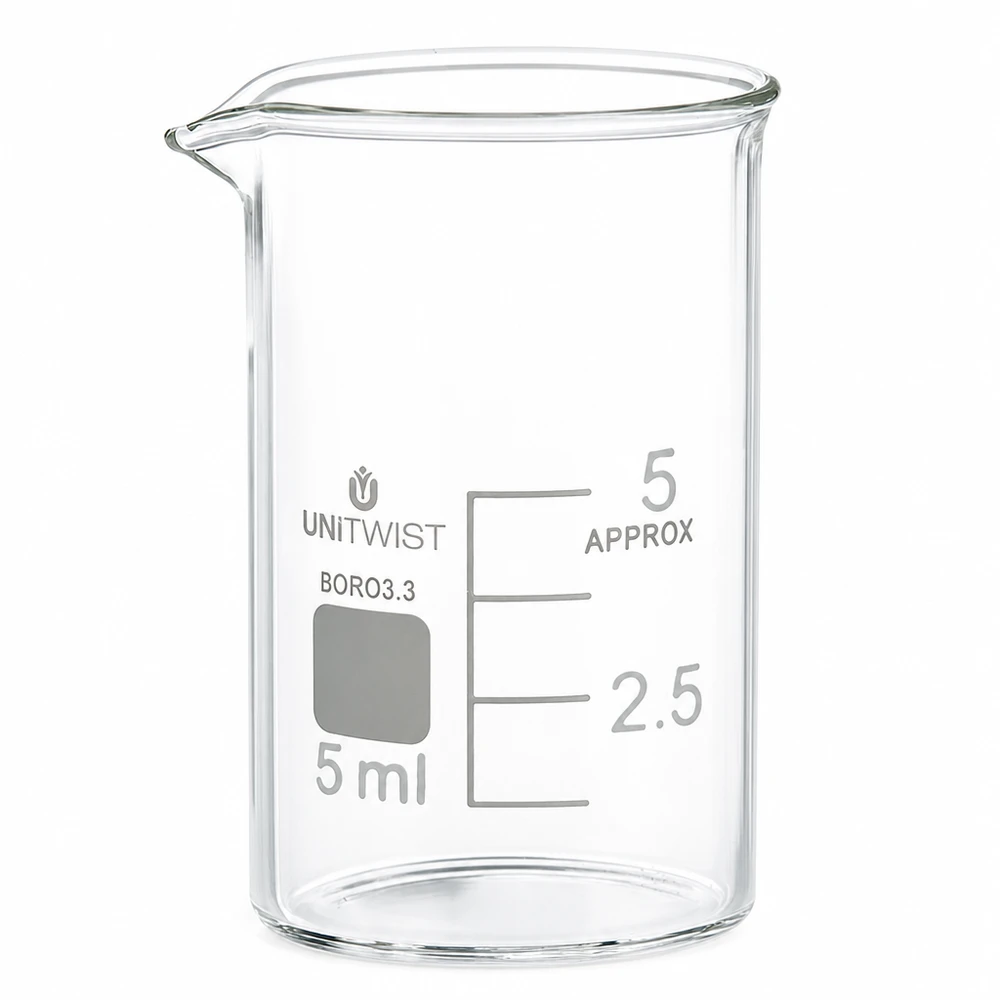 Transparentes Messbecherglas 5ml Borosilikat niedrige Form mit weißer Skala und Ausguss