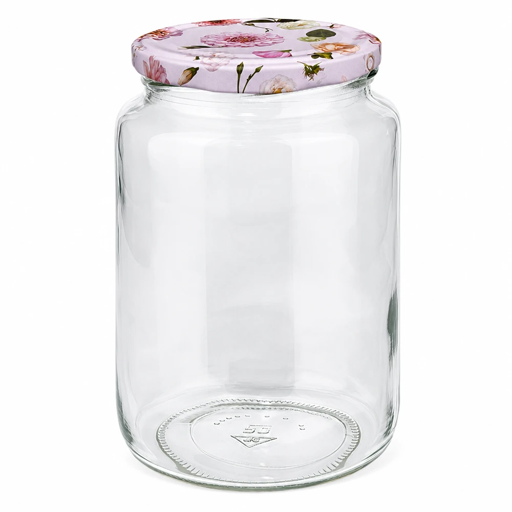 795ml Rundglas mit rosa Blumen Deckel BasicSeal Einmachglas Vorratsglas Marmeladenglas