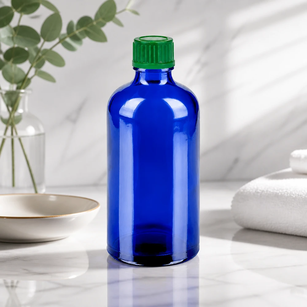 100ml Flasche 11mm Schraubverschluss grün Standard BlueLine UT18/100 Nachhaltige 100ml Glasflasche in Blau wiederverwendbar und recycelbar für umweltbewusste Anwender