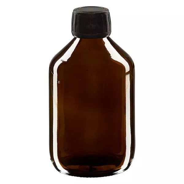 300ml Medizinflasche braun, Verschluss schwarz mit Originalitätsring ApoGlas