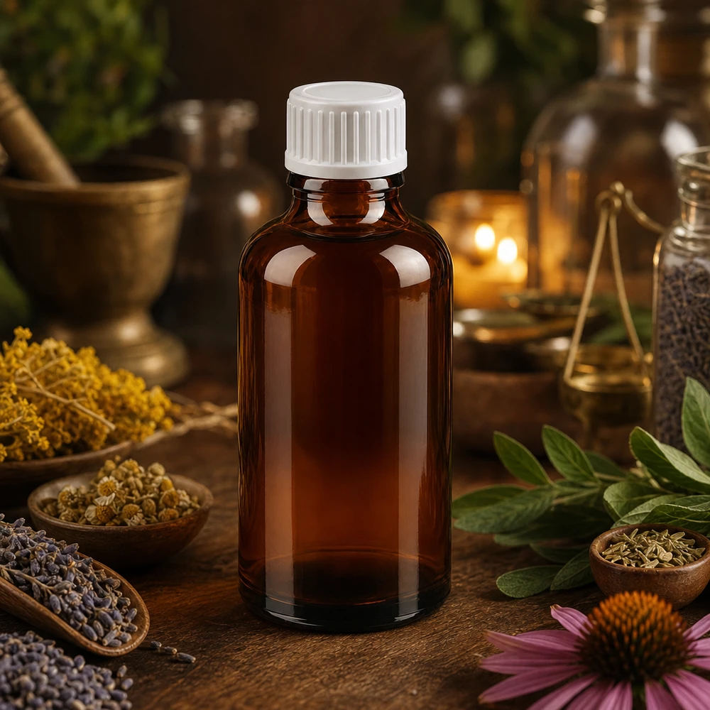 50ml Tropfflasche 0.9mm weiß Standardverschluss BrownLine UT18/50 Standard Tropfflasche 50ml UT18 Gewinde mit weißem Tropfverschluss für pharmazeutische Anwendungen