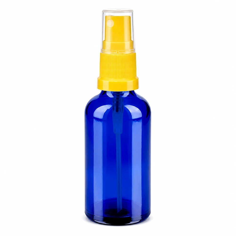 50ml Sprayflasche gelb/transparent Standardverschluss BlueLine UT18/50 Elegante 50ml Pumpflasche in Königsblau mit transparentem Sprühkopf für Naturkosmetik