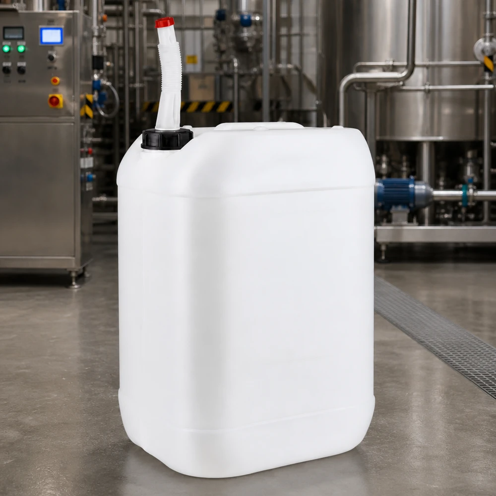 Kanister 25 Liter mit Auslaufrohr Flex Robuster Großraumkanister 25L mit rotem Sicherheitsverschluss und flexiblem Ausgiesser