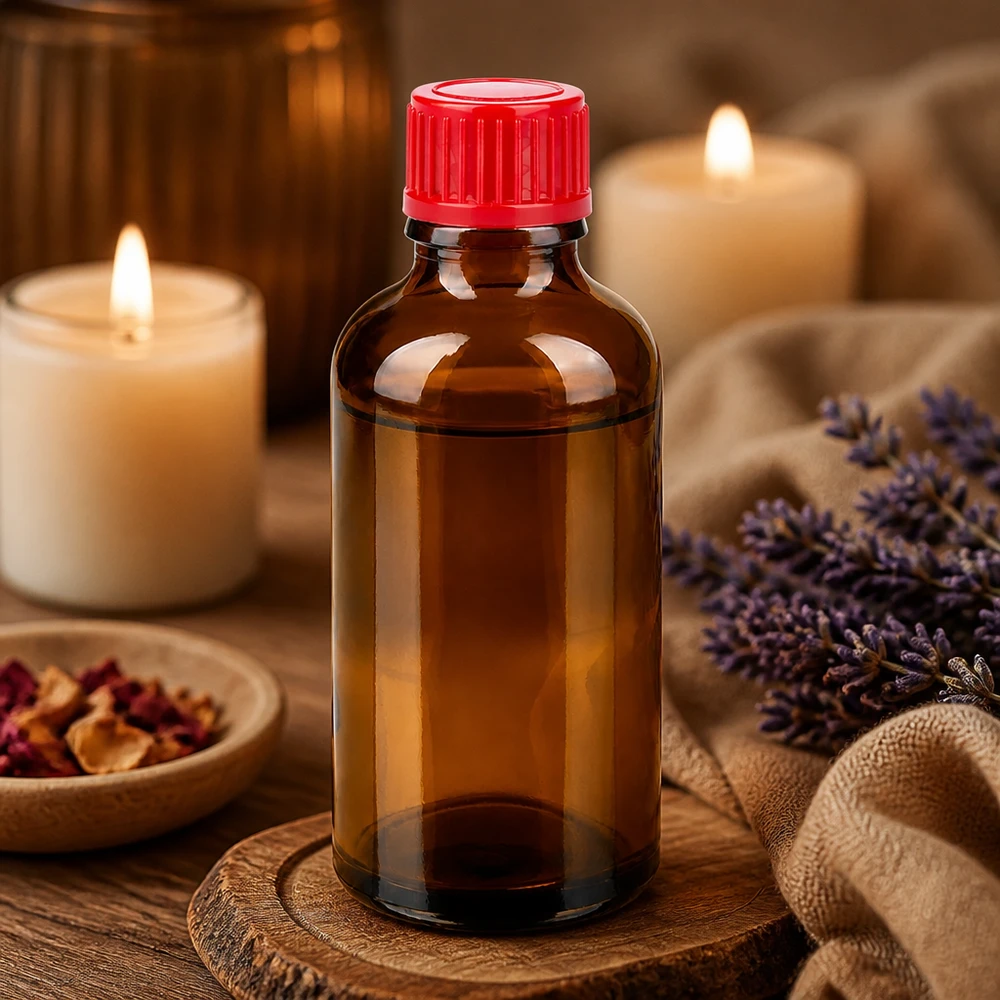 50ml Flasche 11mm Schraubverschluss rot Standard BrownLine UT18/50 Zertifizierte 50ml Braunglasflasche STD-Ausführung für Aromatherapie und Naturheilkunde