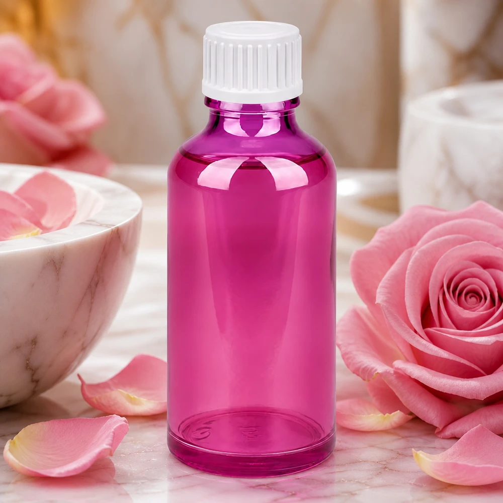 50ml (Globuli)Flasche 3mm Giessring weiß Standard PurpleLine. UT18/50 Wiederverwendbare 50ml Glasflasche mit dichtem Verschluss für selbstgemachte Pflegeöle