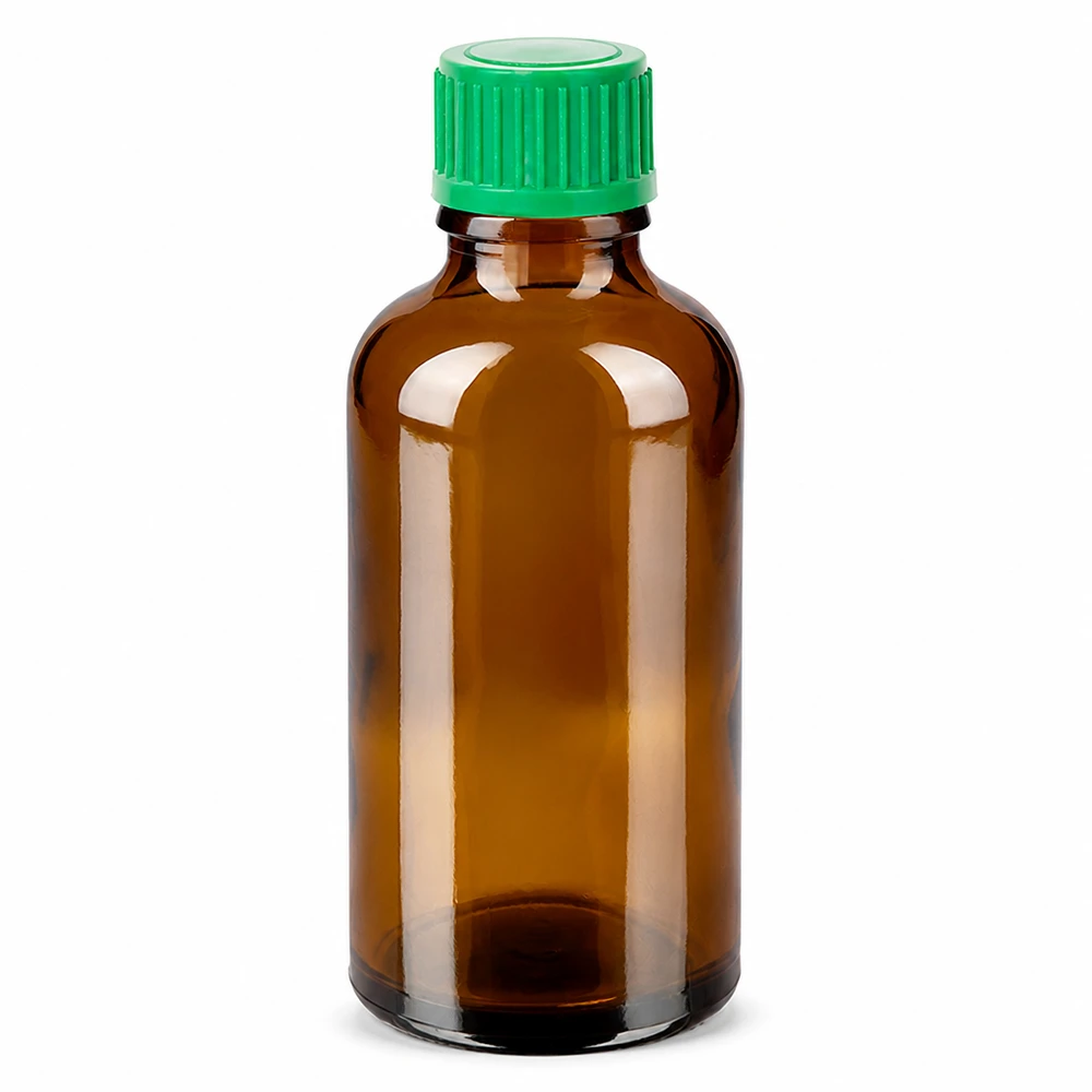 50ml Tropfflasche 0.8mm grün Standardverschluss BrownLine UT18/50 Braune 50ml Glasflasche mit grünem Tropfverschluss BrownLine Serie STD Ausführung