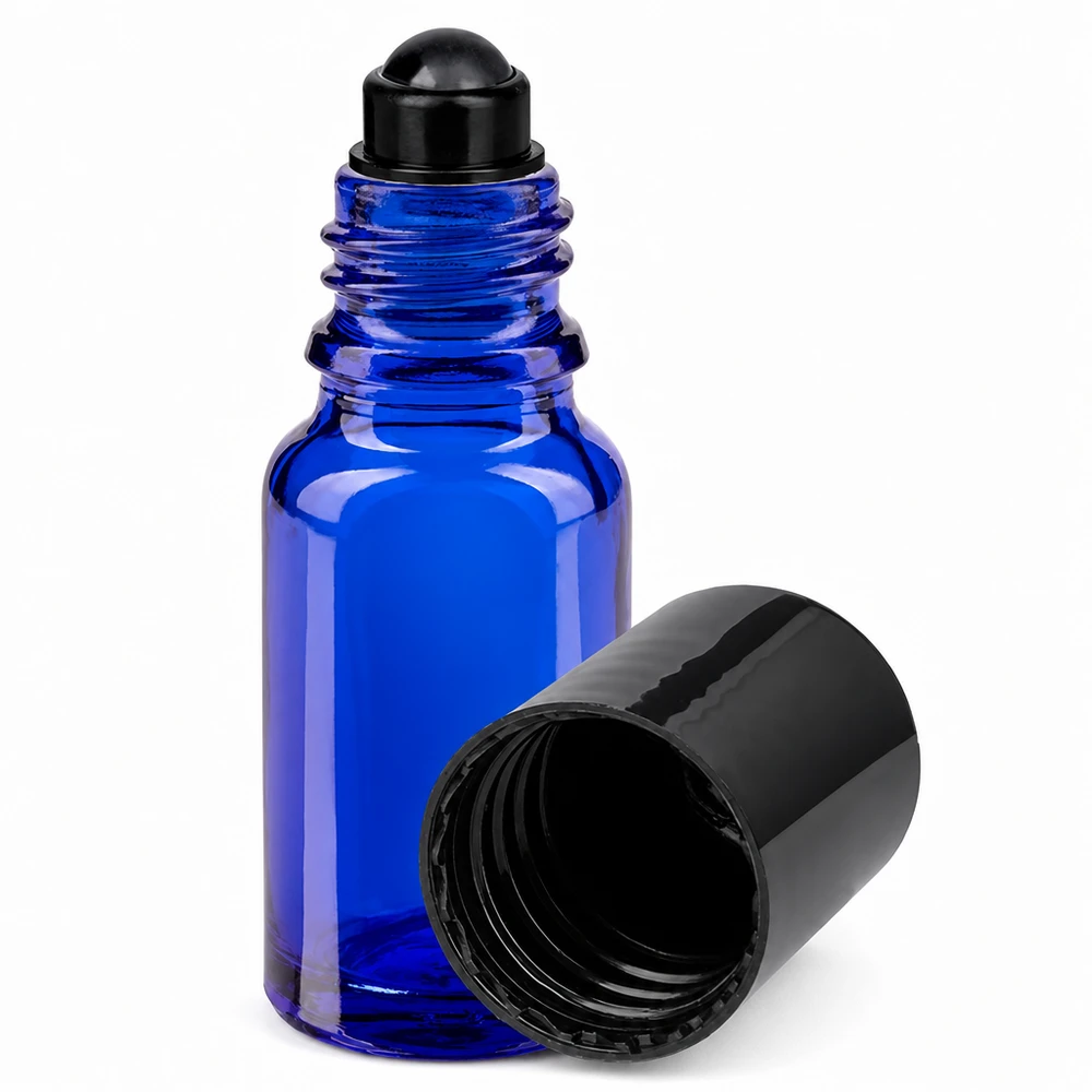 Apothekenflasche blau 10ml Roll-On Verschluss schwarz Blaue 10ml Glasflasche mit Roll-On Aufsatz ideal für Duftöle Serum und Aromatherapie Anwendungen