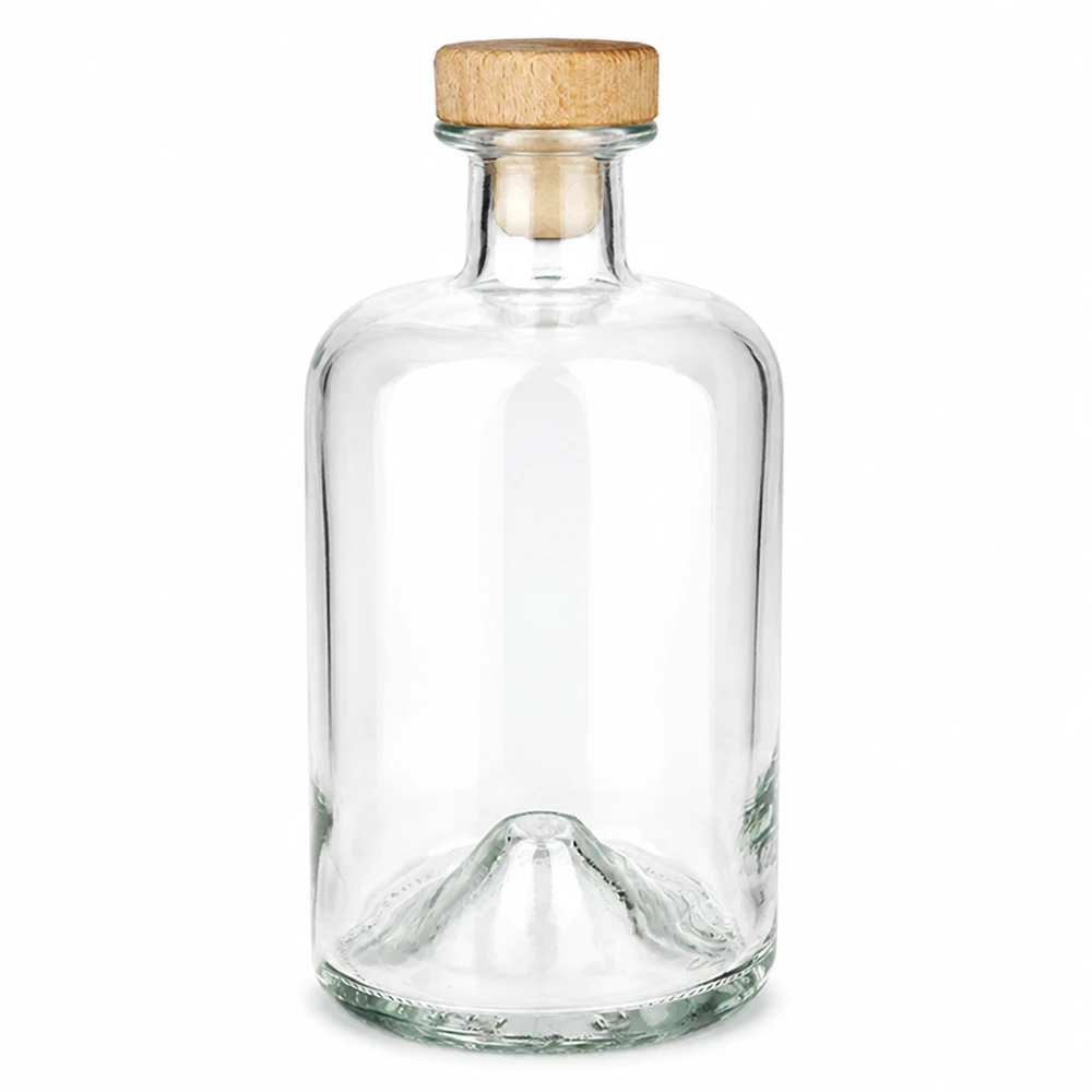 500ml Glasflasche Sofia mit Holzgriff-Korken UNiTWIST transparent leer Produktfoto vor weißem Hintergrund