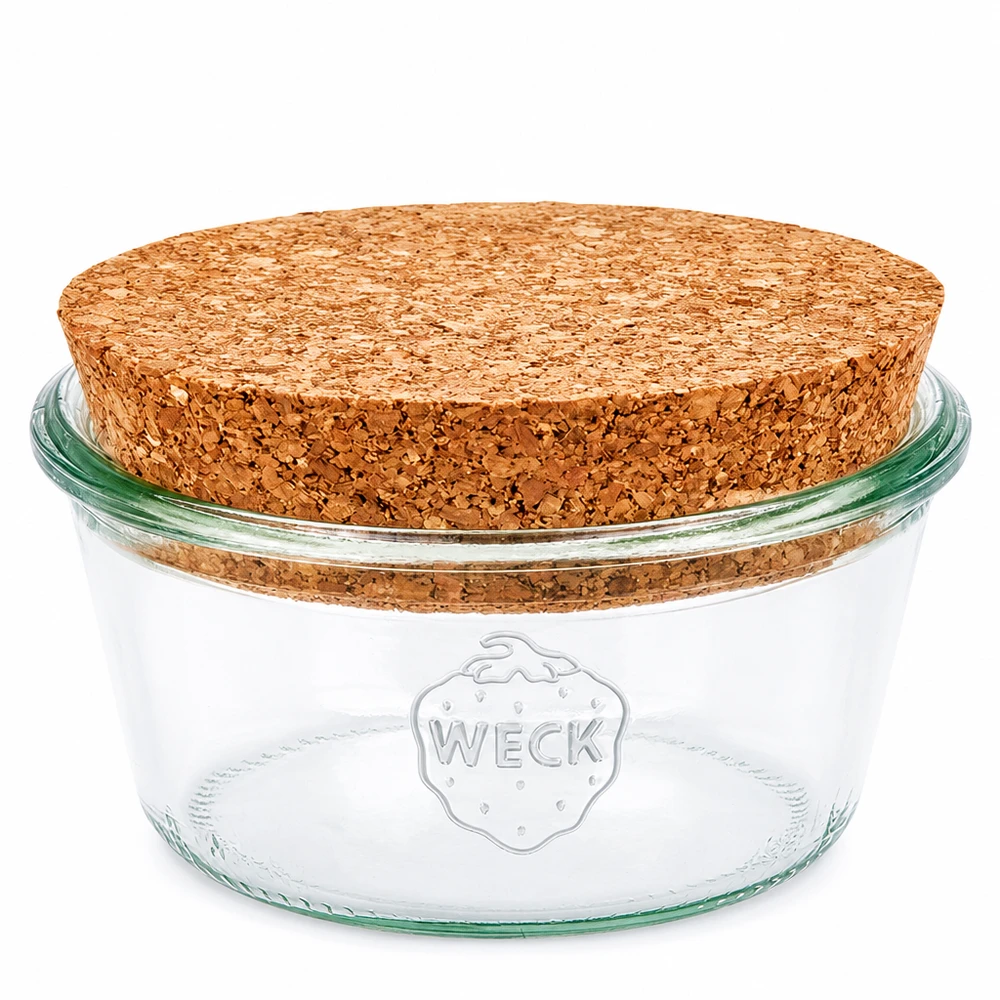 290ml Sturzglas niedrig WECK RR100 mitKorken natur 290ml WECK Sturzglas RR100 mit natürlichem Korkverschluss niedrige Form Einmachglas für Vorratshaltung