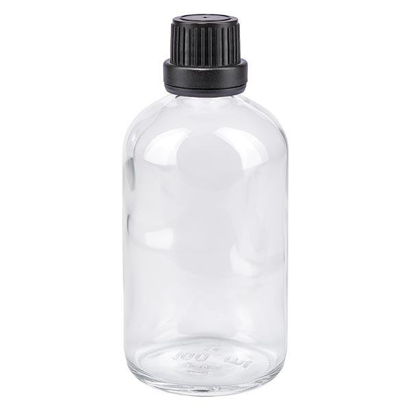 Apothekenflasche klar 100ml Schraubverschluss schwarz Dichteinlage Originalitätsverschluss