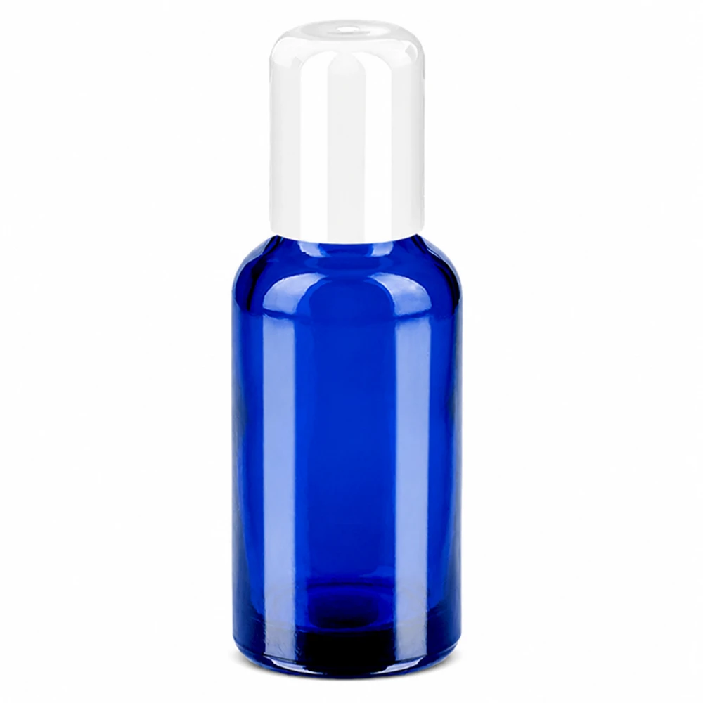 30ml Roll-On Flasche weiß Standardverschluss BlueLine UT18/30 Hochwertige blaue Roll-On Flasche 30ml mit weissem Verschluss für mobile Anwendung
