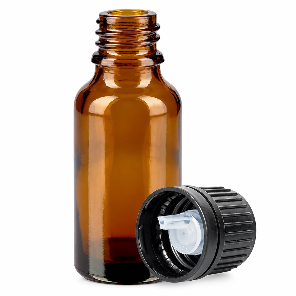 UV-schützende Braunglasflasche 20ml mit schwarzem Tropfverschluss für Tinkturen und Essenzen