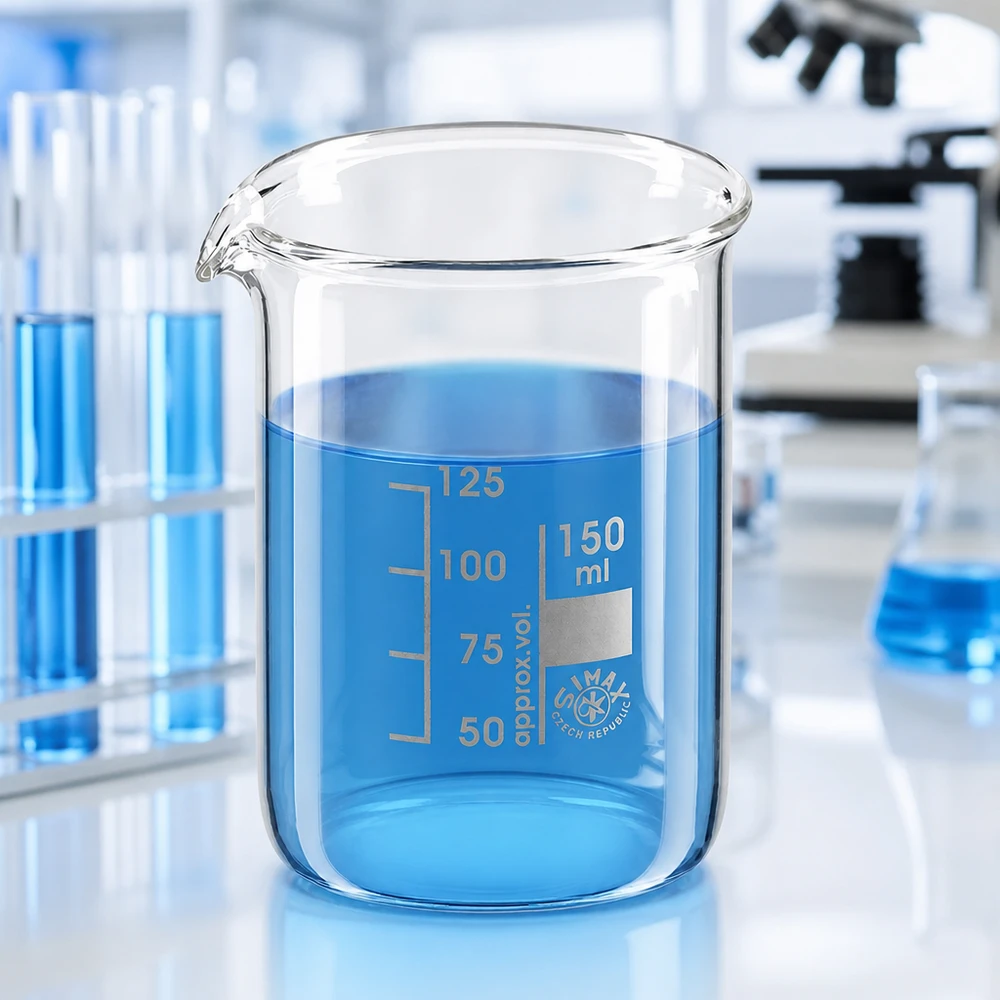 Wissenschaftliches Becherglas 150ml aus säurebeständigem Borosilikatglas in niedriger Form
