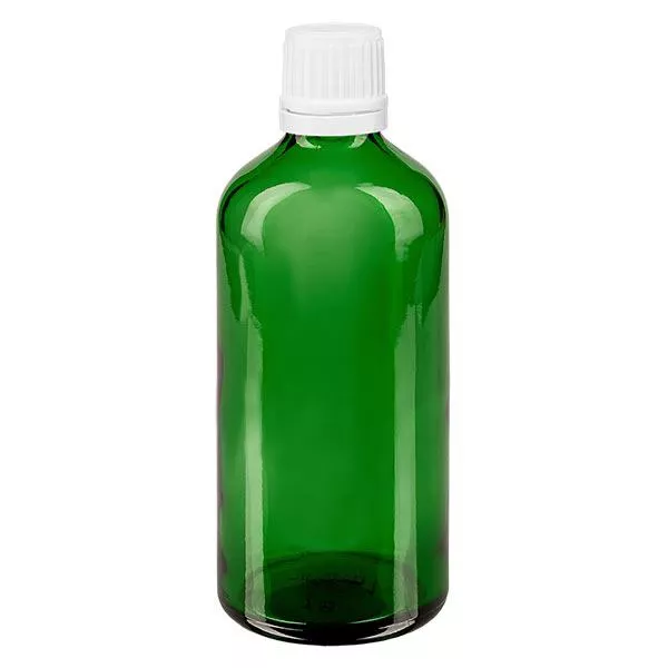 Apothekenflasche grün 100ml Tropfverschluss 1.2mm weiß Originalitätsverschluss
