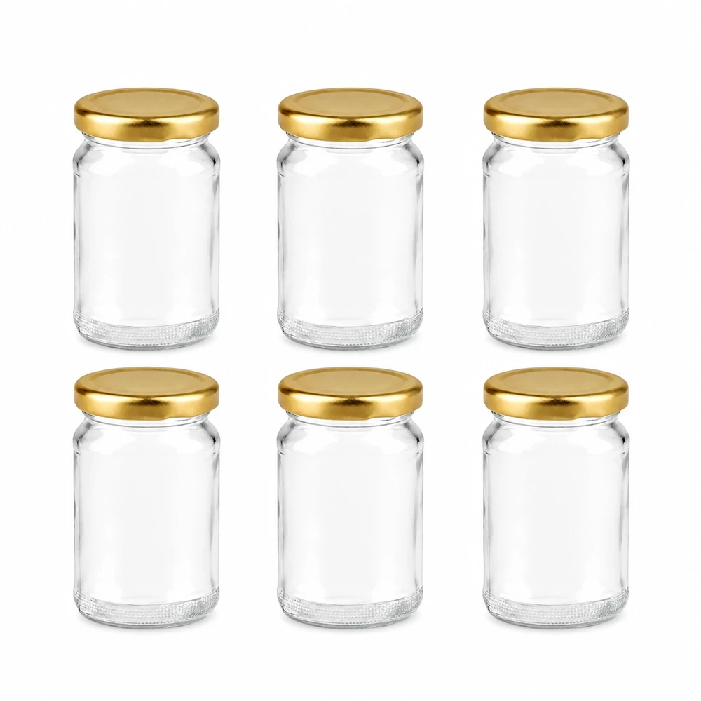 110ml Rundglas 6er-Set mit Deckel (Deckelfarbe: gold) UNiTWIST UNiTWIST Rundglas-Set 6x110ml mit goldenen Metalldeckeln für Gewürze und Konserven