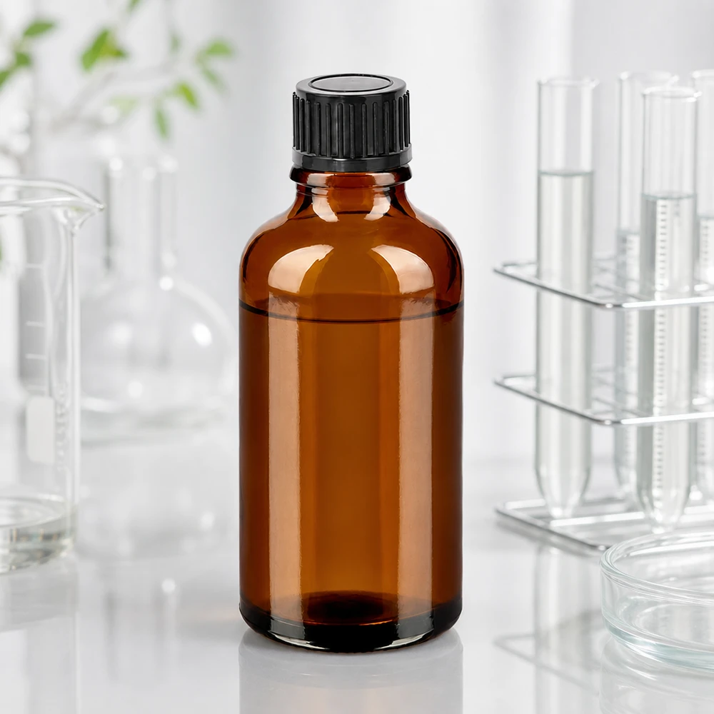 Robuste 50ml Apothekerflasche aus braunem Glas mit schwarzem Schraubverschluss für Tinkturen