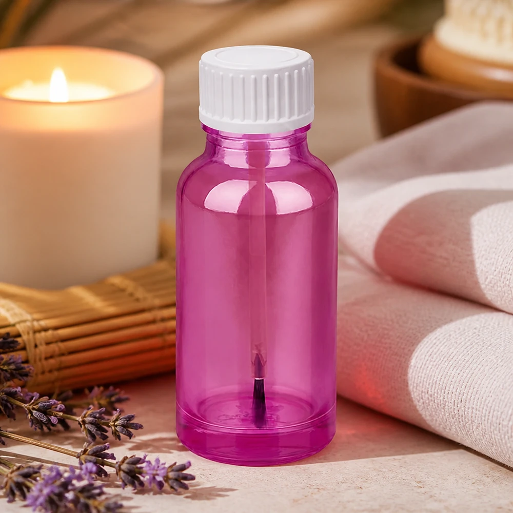 20ml Glasflasche mit Pinselverschluss in moderner Purple Line Optik für Beauty-Anwendungen
