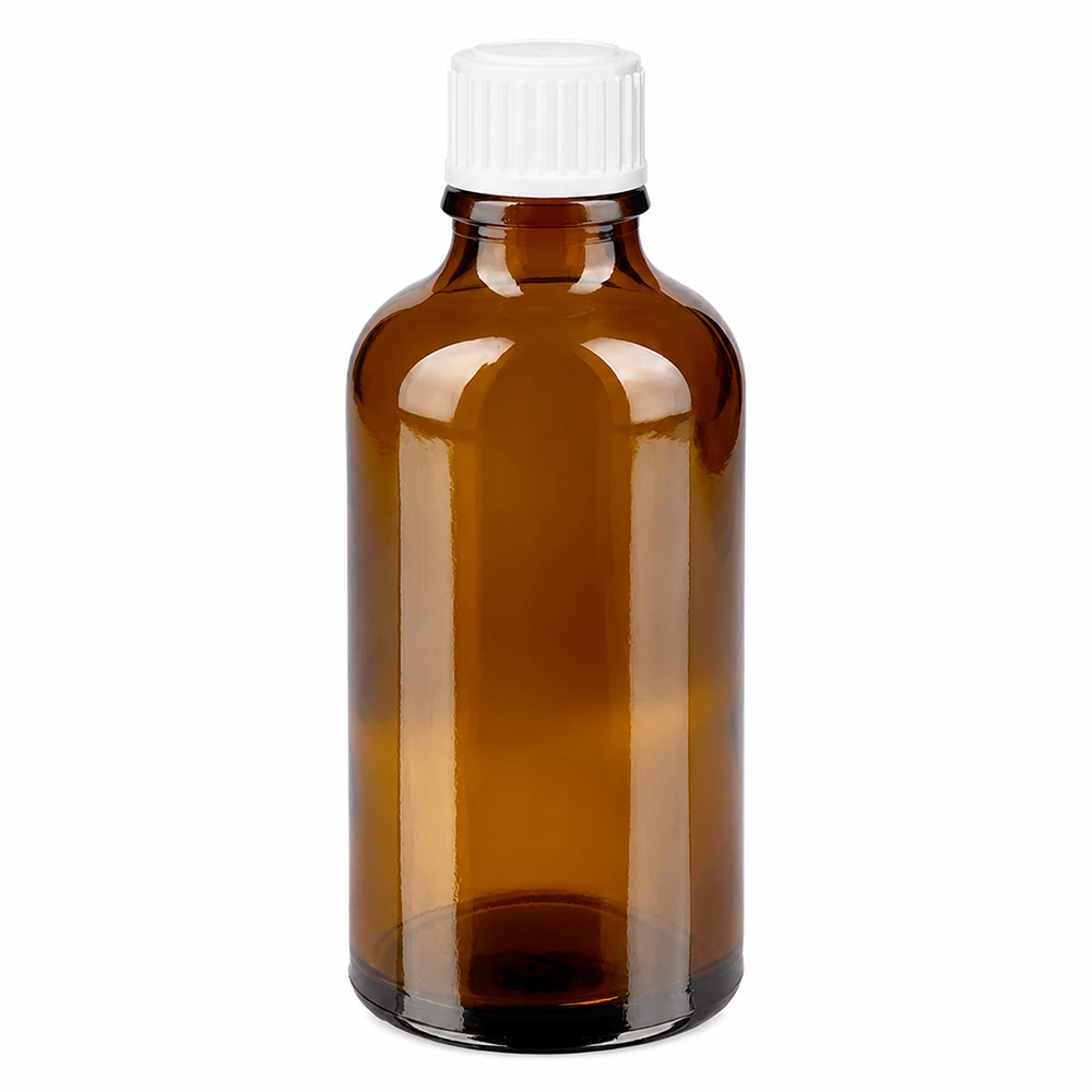 Pharmazeutische 50ml Glasflasche bernsteinfarben mit weißem Schraubdeckel