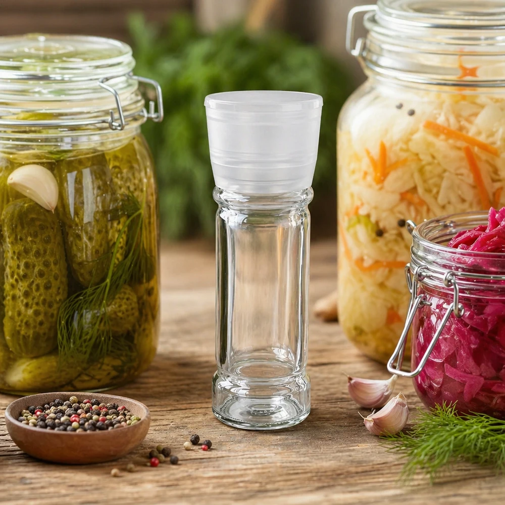 Salz-/Gewürzglas 100ml mit Mühle Vario weiss Kompakte Gewürzmühle 100ml aus Glas mit Kunststoffaufsatz für Salz und Pfeffer