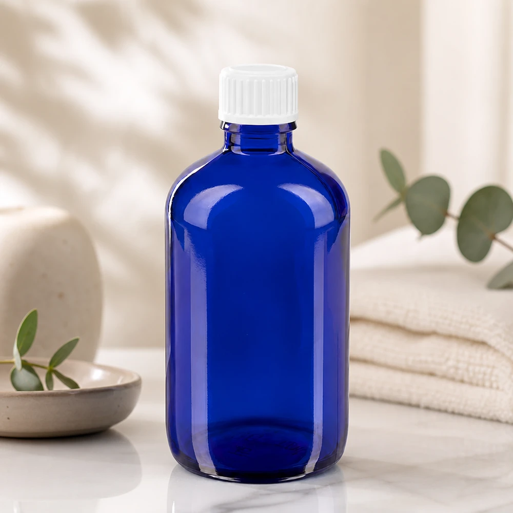 Apothekenflasche blau 100ml Tropfverschluss weiß 0.8mm Standard Apothekerflasche Blauglas 100ml mit Tropfverschluss für Tinkturen und Heilmittel