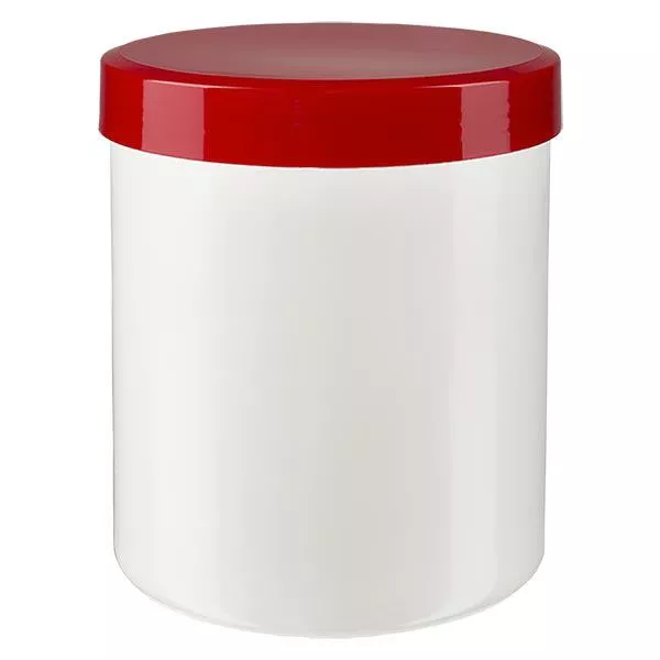 Salbenkruke 500g weiß mit rotem Schraubdeckel (Polypropylen) Salbenkruke 500g weiß mit rotem Schraubdeckel (Polypropylen)