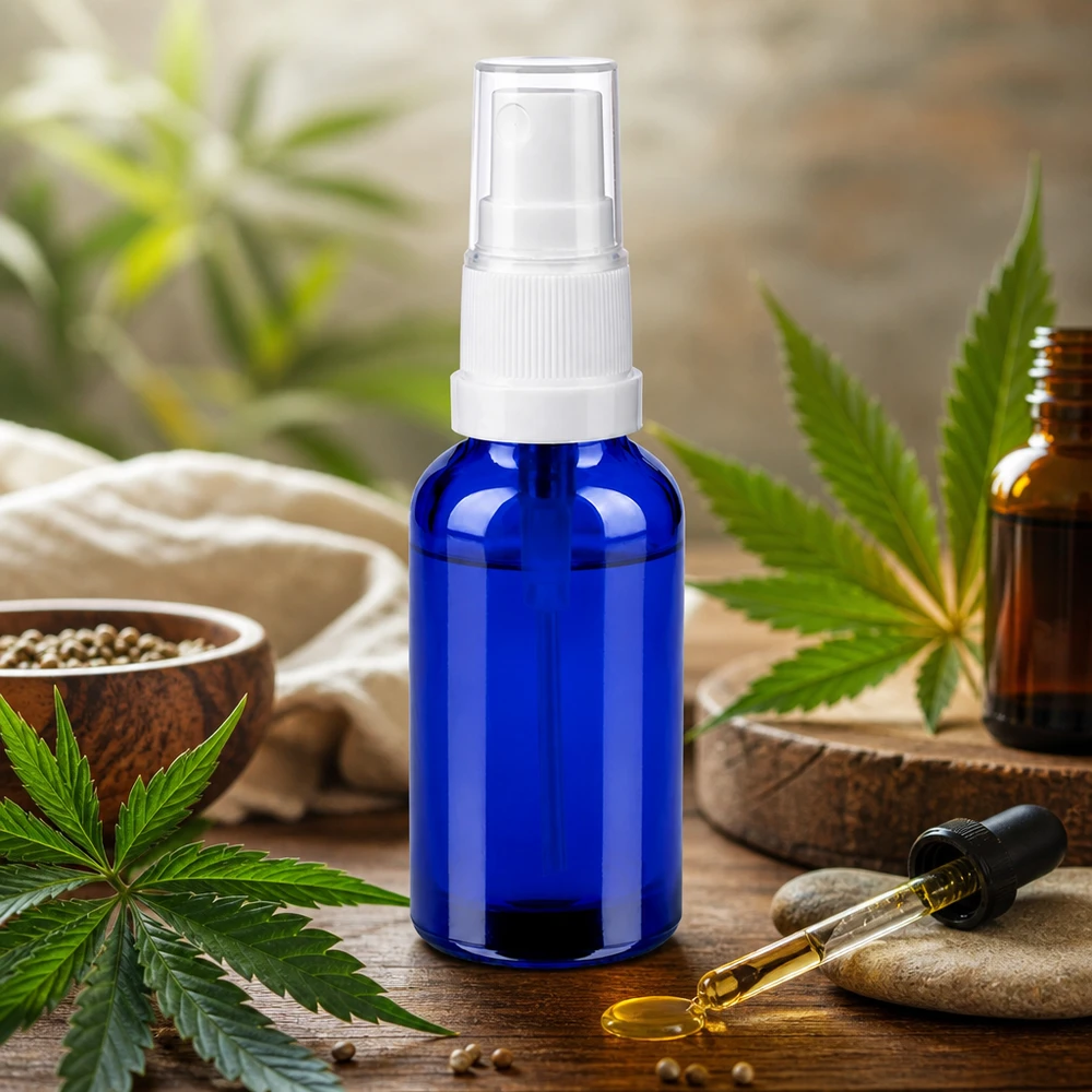 30ml Sprayflasche weiß/transparent Standardverschluss BlueLine UT18/30 Handliche 30ml Glasflasche in Blau mit weißem Sprühventil perfect für Naturkosmetik und Öle