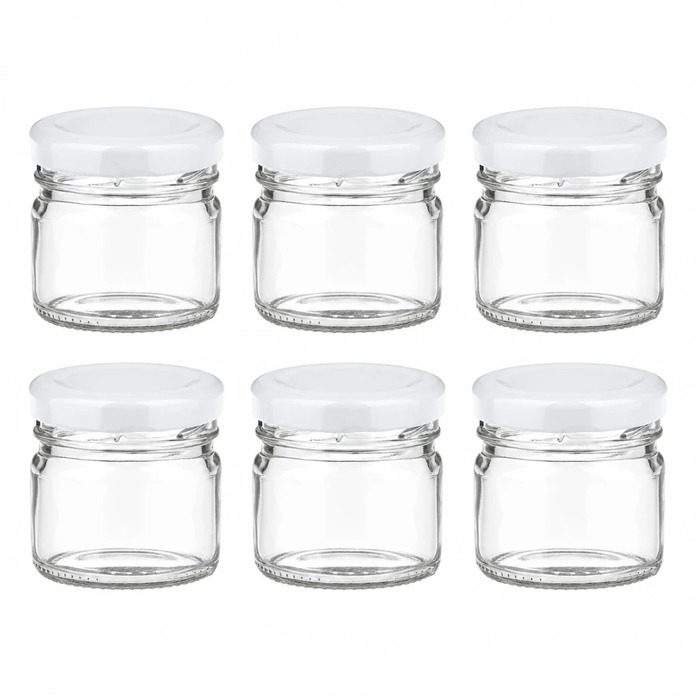 33 ml Rundglas 6er-Set mit Deckel (Deckelfarbe: weiss) – UNiTWIST UNiTWIST 6 Stück 33ml Rundgläser Vorratsgläser klein mit weißem Deckel lebensmittelecht