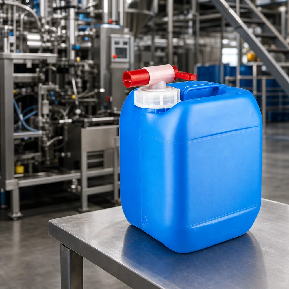 5 Liter Kanister blau mit weißem Schraubdeckel und Dosierhahn für Industrie und Gewerbe