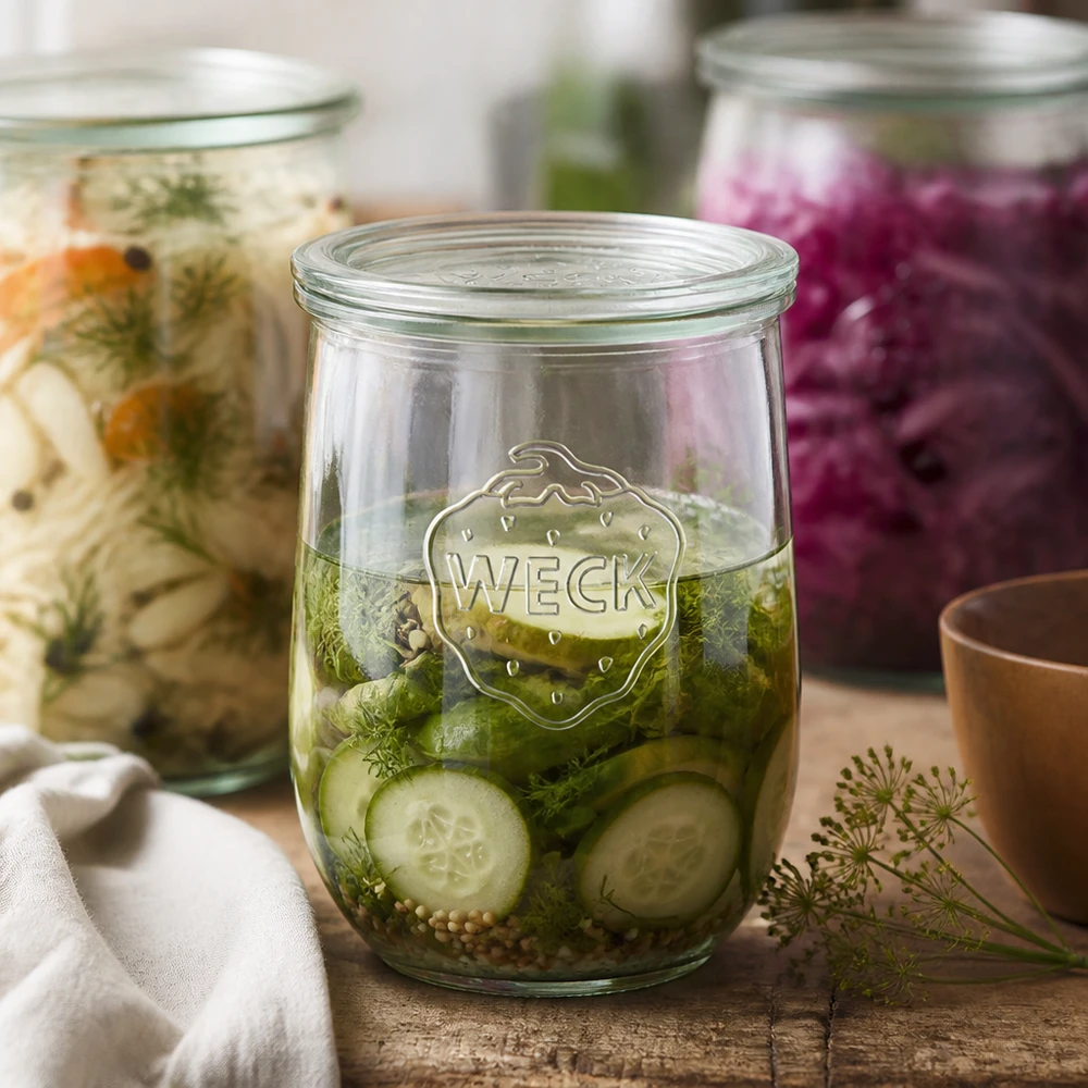 1062ml Tulpenglas mit Glasdeckel WECK RR100 WECK Tulpenglas 1062ml eingelegte Gurken Dill Gewürze fermentiertes Gemüse RR100 Glasdeckel Konservierung