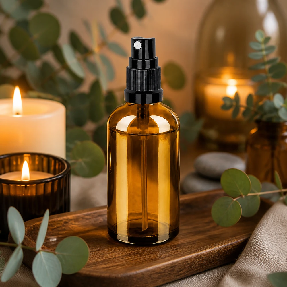 Professionelle 100ml Glassprühflasche in Bernstein mit ergonomischem Sprühaufsatz