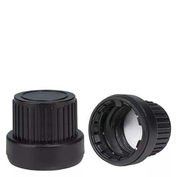 Schraubverschlusserschl. Top mit PE Dichtung schwarz 18mm Originalitätsverschluss Schraubverschlusserschl. Top mit PE Dichtung schwarz 18mm Originalitätsverschluss