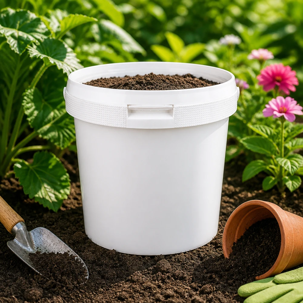 Weißer Garteneimer 2,5 Liter aus PP-Kunststoff mit Deckel ideal für Gartenerde und Pflanzsubstrat