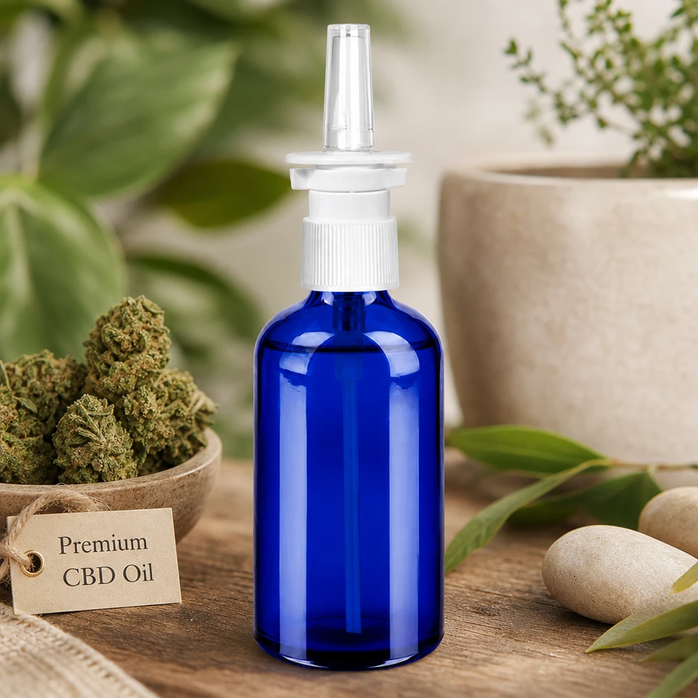 Elegante blaue 100ml Flasche mit matter Oberfläche und rutschfestem Griff für sichere Handhabung