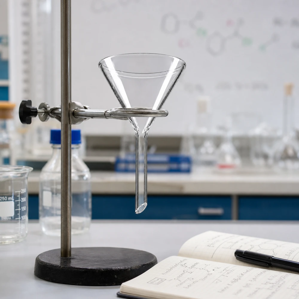 Trichter ø50mm Kalk-Soda, Winkel 60°, Kurzstil Kompakter 50mm Labortrichter aus Kalk-Soda-Glas mit ergonomischem Design für den täglichen Einsatz