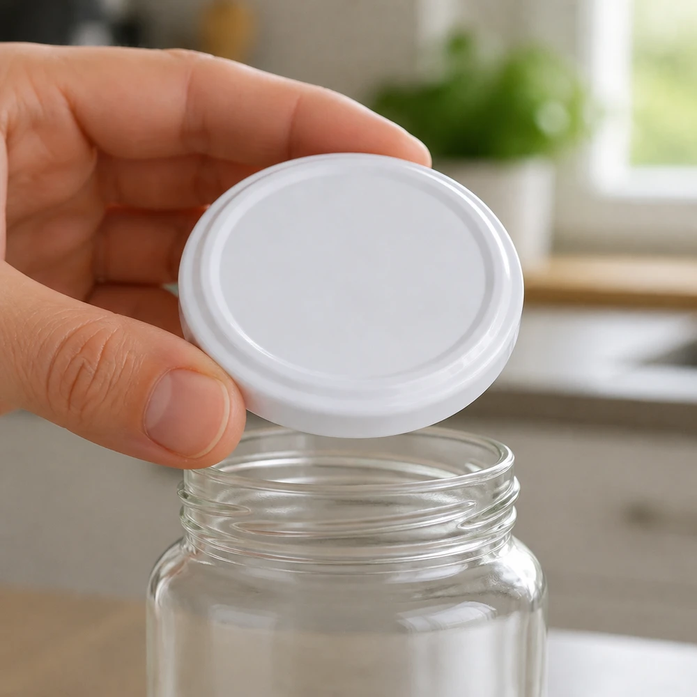 UNiTWIST TO63 weisser BPA-NI BioSeal unitemp Deckel Draufsicht glatte Oberfläche Glasrand sichtbar